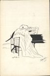 Vintage Postcard Imagination Illustrator Woman Piano