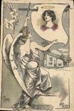 Vintage Postcard Imagination Illustrator Woman Angel