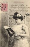 Vintage Postcard Imagination Woman comic Newspapers bed of roses