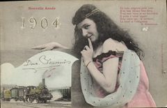 Vintage Postcard Imagination Woman Train New Year's Day 1904