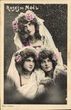 Vintage Postcard Imagination Pink Women of Christmas