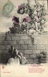 Vintage Postcard Imagination Woman the party wall