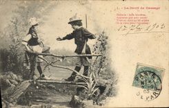 CPA Fantaisie Enfants Le droit de passage Chasse Chasseur