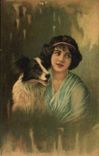 CPA Chien Chiens Chiot Femme 