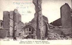 CPA Militaria Ruines de l'eglise de Pervyse Belgique 7eme rgt de Genie 
