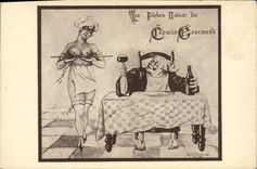 Vintage Postcard Imagination Illustrator Nancy street Gambetta natural fishings of the Greedy Capuchin