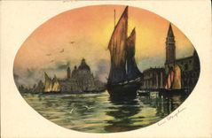 Vintage Postcard Imagination Illustrator Venice Boat