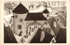 Vintage Postcard Imagination Illustrator The Sing sing prison in the old city Chicago