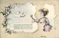 Vintage Postcard Imagination Illustrator Woman Dove