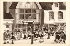 Vintage Postcard Imagination Illustrator Ye old print shop Chicago