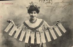 Vintage Postcard Imagination Woman January 1st Calendar