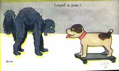 Vintage Postcard Dog Chients Chiot Which is afraid? Whot' S afraid Cat