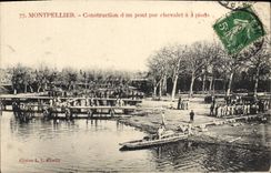 CPA Militaria Montpellier Construction d'un pont par chevalet a 4 pieds 