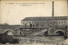 Postal Militaria Fismes Puente sobre el Vesle que la Ingeniería hizo saltar