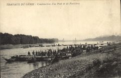 CPA Militaria Travaux du Genie Construction d'un pont et de Portieres