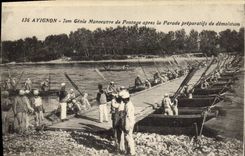 Postal Militaria Aviñón 7.o Ingeniería Maniobra de construcción de puentes después del desfile preparativos de demolición