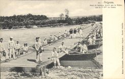Postal Militaria Aviñón Puente de barcos establecido sobre la Ródano por el 7.o regimiento de Ingeniería