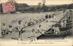 Postal Militaria Aviñón Puente de barcos por la 7.o Ingeniería