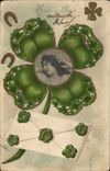 Vintage Postcard Fantaisie Flowers Woman Horseshoe Trefle