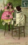 CPA Chien Chiens Chiot Enfant Le dejeuner de Medor