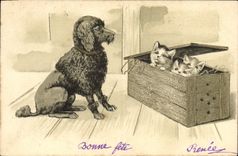 CPA Chien Chiens Chiot Chat chaton