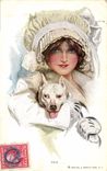 CPA Chien Chiens Chiot Femme