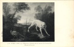 Vintage Postcard Dog Dogs Oudry Pup White Bitch of the pack of Louis XV Museum of Louvre Paris