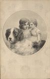 CPA Chien Chiens Chiot Enfants