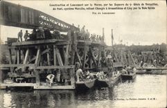 CPA Militaria Construction et lancement sur la Marne par les Sapeurs du 5eme Genie de Versailles Changis Armentieres Lizy