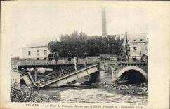 Postal Militaria Fismes el puente de Fismette destruido por la Ingeniería Francesa el 2 de septiembre de 1914