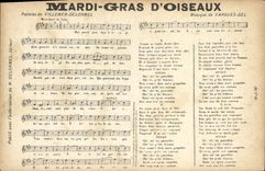 Postal Martes de carnaval de pájaros Villemer Delormel Vargues Dell