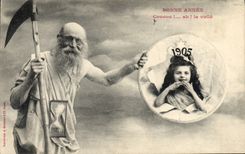 Vintage Postcard Fantasy Dead Child Happy new year Sickle