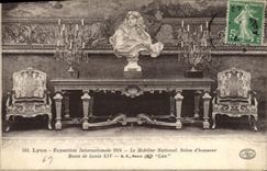 Vintage Postcard Lyon International exhibition 1914 State-owned furniture Living room of honor Bust of Louis XIV