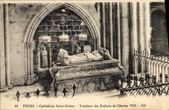 Vintage Postcard Towers Cathedral Saint Gatien Tomb of the children of Charles VIII