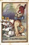 Vintage Postcard Chien Dogs Pup Wait I have two words has to say to you