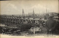 Postal Militaria Reconstrucción por la Ingeniería del Puente de hierro tiene a Verberie