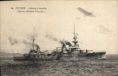 CPA Bateau Justice Cuirasse a tourelles Avion Aviation