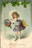 CPA Fantaisie Fleurs Enfant Bonne annee Trefle