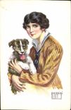 CPA Chien Chiens Chiot Femme