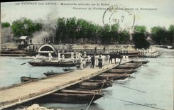 Vintage Postcard Militaria Avignon 7th Genius Operations of bridge Opening of doors to let pass a tug boat