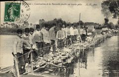 Vintage Postcard Militaria 6th Genius Construction of the footbridge doubles on span sheet piling