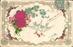 CPA Fantaisie Fleurs Colombe 