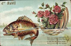 CPA Fantaisie Fleurs Poisson 1er Avril 