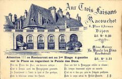 CPA Aux Trois faisans Racouchot Restaurant Place d'armes Dijon 