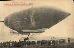 Vintage Postcard Militaria the airship Lebaudy Rise of Mr. Berteaux Minister for the war the landing by the Sappers of the genious