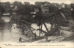 Vintage Postcard Militaria the bridge of Auvers on Oise destroys by the Genius