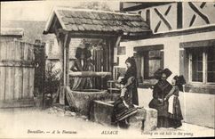 Vintage Postcard Alsace Folklore With the Buswiller fountain