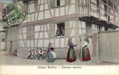 Vintage Postcard Folklore Alsace Alsacies Costumes