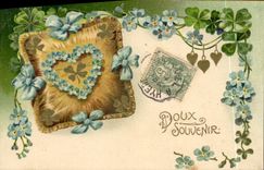 Vintage Postcard Fantasy Flowers Heart Clover