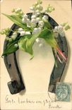 Vintage Postcard Fantaisie Flowers Lily of the valley Horseshoe